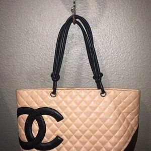 Chanel Camibon Ligne Quilted tote: Biege and Black